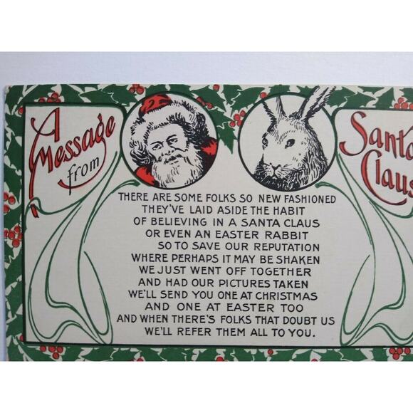 Christmas Postcard Prince Message From Santa Claus & Easter Bunny 1909 Peabody - Picture 4 of 5